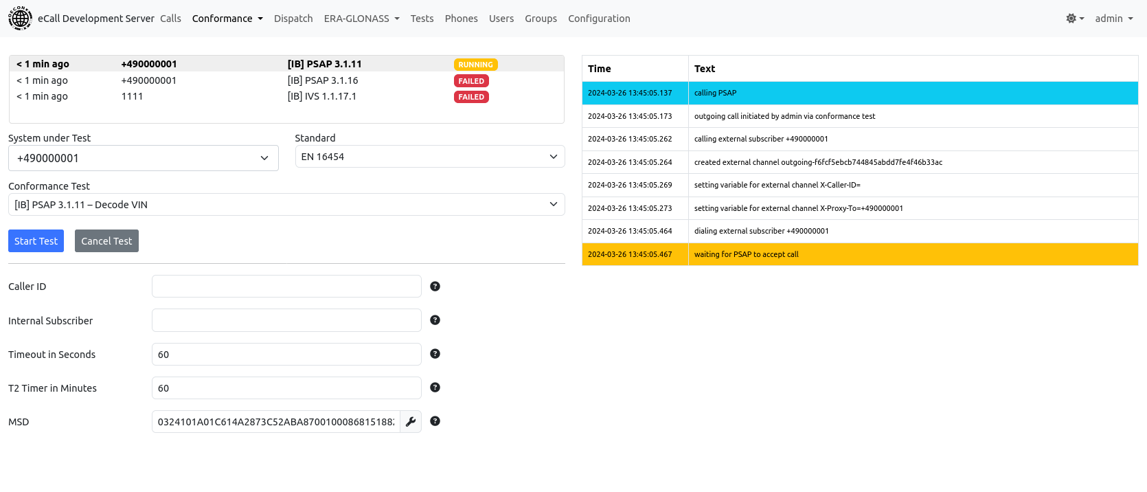 conformance test execution
