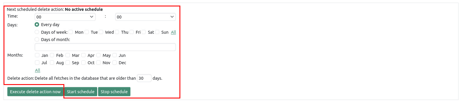 configuration delete schedule