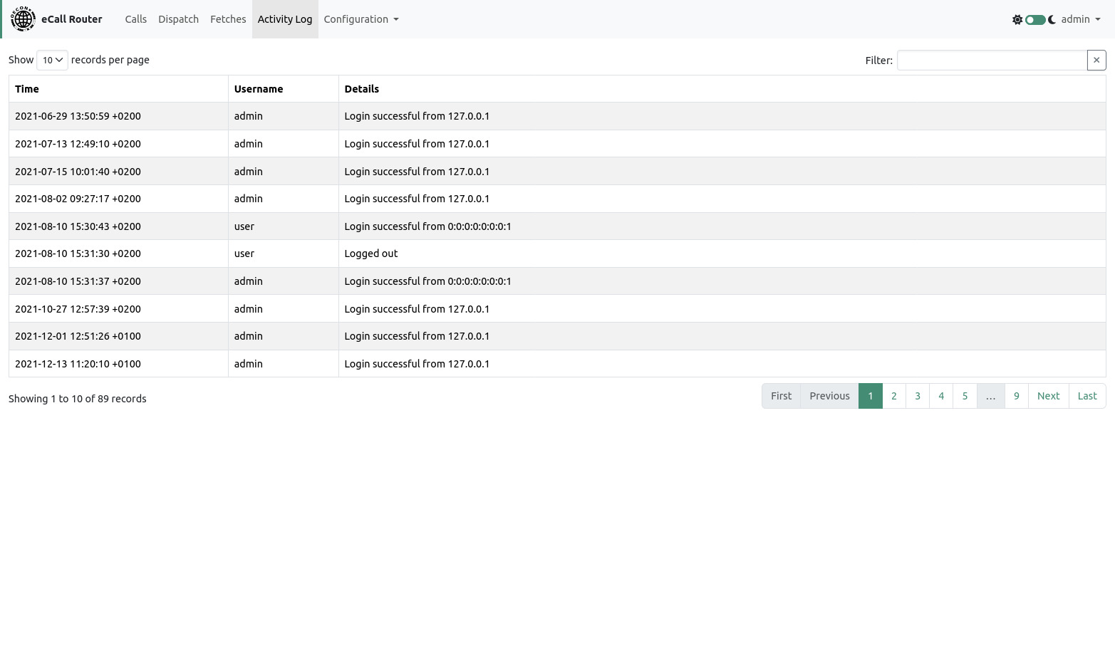 activity log
